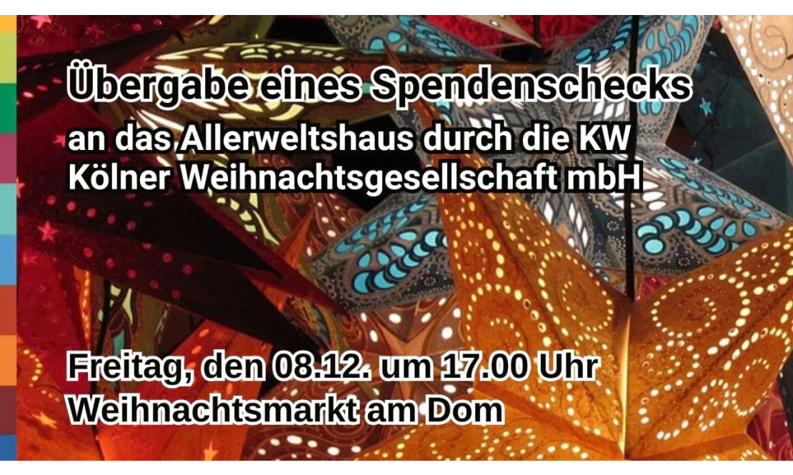 Wir erhalten einen Spendenscheck von der Weihnachtsgesellschaft